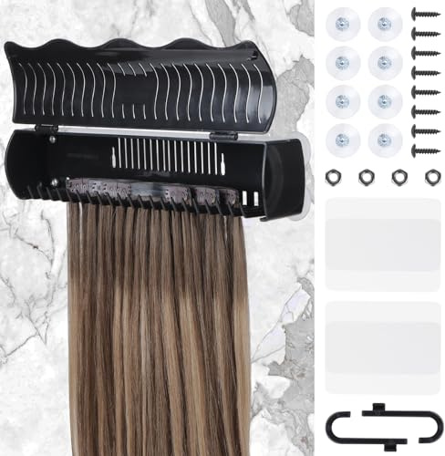 IDN BEAUTY Hair Extension Holder Stand for Styling, 4 Installation Modes With Tool, Hair Extension Holder Designed to Securely Hold Your Extensions for Washing, Styling, Packing and Storing (Black)