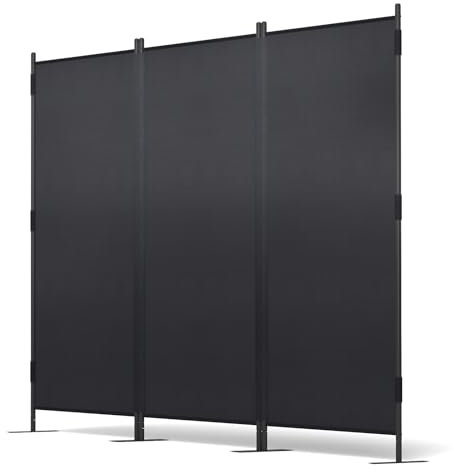 3 Panel Room Divider, 7 FT Folding Privacy Screen, Foldable Freestanding Screens, Movable Paravent Partition Separator for School, Bedroom, Living Room, Office, Garden (223 x 184cm, Black)