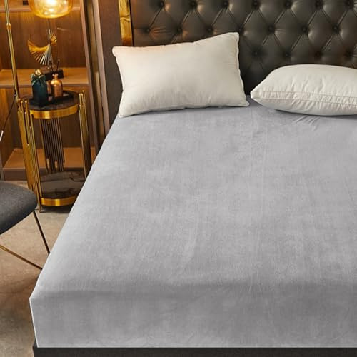 GREATOYAR Sábanas Ajustables Coralina, Ropa de Cama Suave, Protector de Colchón, 100% Poliéster, Cama 160x195cm+30cm, Gris Claro