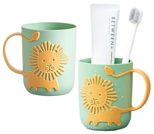 Counius Lot de 2 gobelets à brosse à dents pour enfants - En plastique durable - Avec anse - Porte-brosse à dents pour enfants