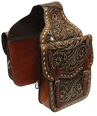 Western Classic Genuine Leather Western Horse Hand Made Saddle Bag Handmade Western Trail Saddle Bag for Horse Riding, One Size (Chestnut)