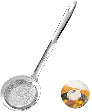Cuchara de acero inoxidable, colador de malla fina para cocinar, colador de pasta y espumador de olla caliente, apto para lavavajillas (3.5 pulgadas)