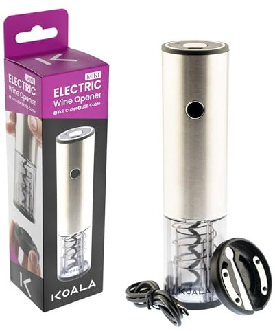 Cavatappi Elettrico Professionale Ricaricabile USB con Batteria al Litio e Corpo Metallico, Compatto e Include Tagliacapsule - Apricapsule Automatico per Regalo o Cucina, Colore Metallico