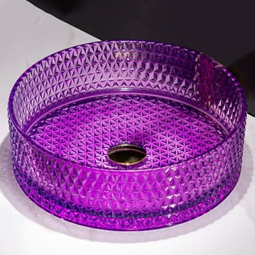 ZYCDP Lavabo De Cristal Para Baño Redondo Vidrio 395 X 395 X 125mm Sin Orificio Para Grifo Púrpura