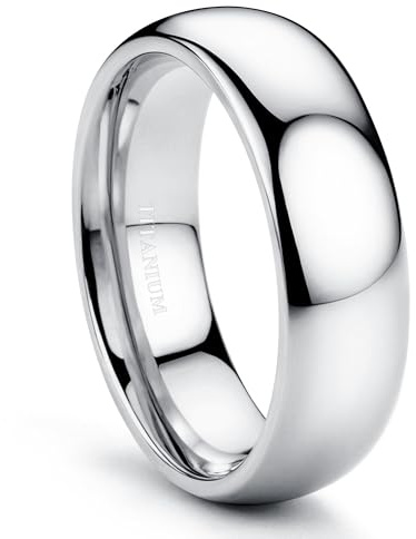 Jstyle 6mm Titanium Wedding Band Rings for Men Women Silver Plated Domed High Polish Stackable Rings Engagement Statement Promise Wedding Band Ring Comfort Fit 9 Not Tarnished