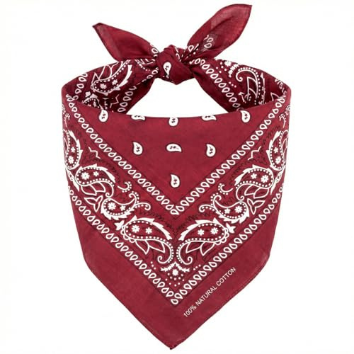 KP Bandana mörkröd - 100 % bomull och naturliga fibrer - mörkröd halsduk utan polyester - överlägsen kvalitet - mjuk, hållbar och maskintvättbar - bandana för herr - unisex och barn