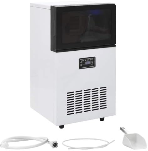 LoogCape Isbitsmaskin svart 45 kg/24 h rostfritt stål för hushåll, catering, bar, snabb istillverkning, tyst, med transparent fönster, perfekt för fest, sommar, drycker, frukt