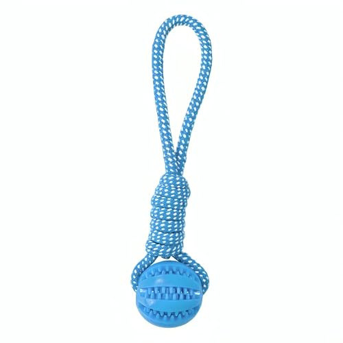 7-Ring Treat Dispensing Dog Ball, Interactive TPR Rubber & Cotton Rope Dog Toy, Treat Reward Puzzle Toy for Training, Tug of War, IQ Development and Boredom Relief, BPA-Free, 6 cm