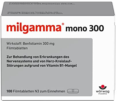 milgamma® mono 300 Benfotiamin Filmtabletten zur Behandlung von Neuropathien und kardiovaskulären, 100 Stück Störungen aufgrund von Vitamin-B1-Mangel, 100 Stück