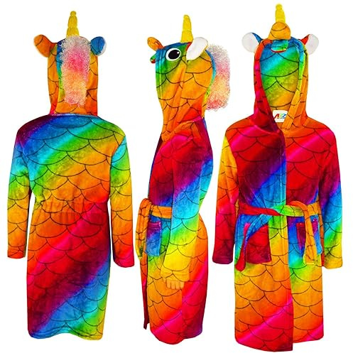 A2Z 4 Kids Unisex Super Soft 3D Animal Detail Bathrobe Dressing - Bathrobe Unicorn Rainbow Scales 13