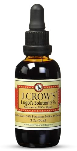 J.CROW'S® Lugol's Solution of Iodine 2% 2 oz (1 Bottle) – Premium Iodine & Potassium Iodide Liquid, Gluten & Alcohol-Free Natural Brine Extract, No Expiration - 1200 Drops