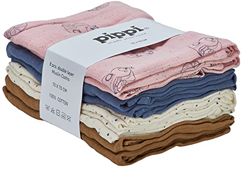 Pippi Unisex 8er Pack saugfähige Spucktücher/Stoffwindel 5194 Peachskin One size