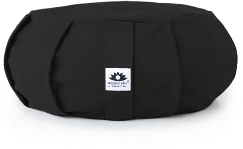 Waterglider International Zafu - Cojín de meditación – Relleno de trigo sarraceno, línea Eclipse, funda extraíble, almohada de yoga – montado en Estados Unidos