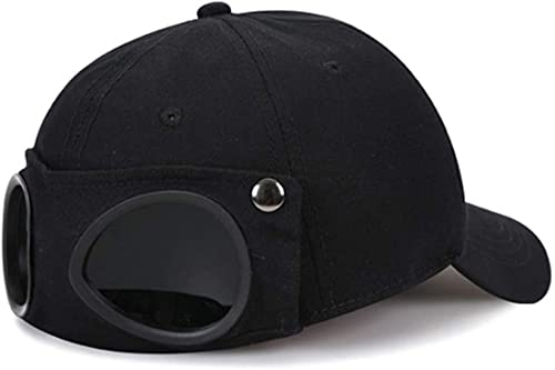 Yixda Unisex Baseball Cap Fliegermütze mit Schutzbrille Hip Hop Sport Snapback Kappe (Schwarz)