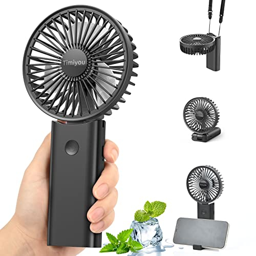 Timiyou Handheld Fan, Portable Mini Hand Fan with 3 Speeds, USB Rechargeable 3000mAh Battery Operated, Foldable for Travel Camping Home Office Bedroom Outdoor Desktop Use
