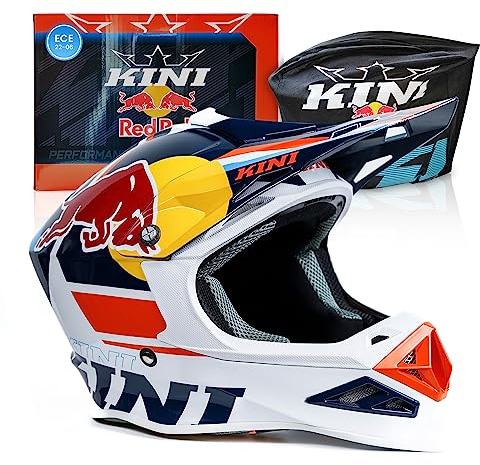 Kini Red Bull Motocross Helm Herren [Premium] Geprüfter Motorradhelm für Renneinsatz - Crosshelm auch als Enduro Helm oder Downhill Helm einsetzbar - Motocross Helm für Brillenträger geeignet M