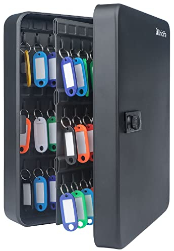 Uniclife Armario para 100 Llaves con Cerradura de Combinación Reseteable - Caja de Seguridad Digital Negra - Organizador de Acero con Etiquetas Adhesivas de Colores y Ganchos