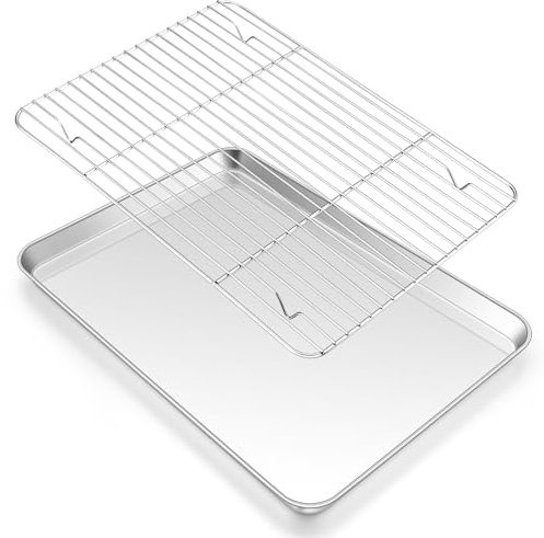 Backblech mit Abkühlgitter, Onader Edelstahl 40,5x30,5x2,5cm Ofenblech, Groß Backform mit Kuchengitter Set für Servieren Backen Braten, Spülmaschinenfest & Gesund