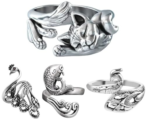 WHGHNCQ 4 Pezzi Anello in Metallo per Uncinetto Gancio Regolabile Accessorio Maglieria Ditale Guida Filato Supporto Dito Fai da Te Filati Artigianali Tessitura a Mano Linea Stile Pavone,Set 1