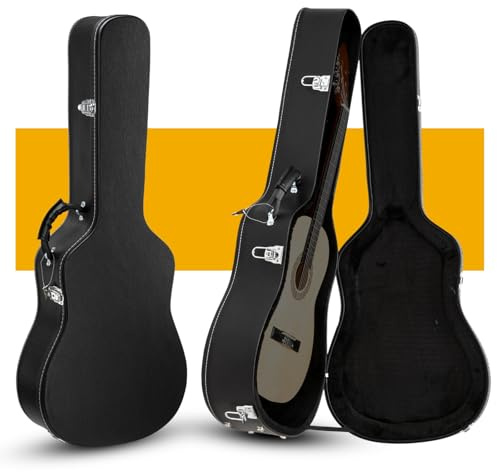 Ktaxon 41 Inch Acoustic Guitar Hard Case, Wood Classical Guitar Case Hard-Shell Gig Bag with Lock Latch Padding, Soft Lining & Accessory Compartment (Black)