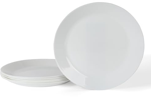 Martha Stewart Opalton Dinner Plates 6-Piece 10-Inch Plate Set – Chip and Break Resistant Opal Glass Plates - White