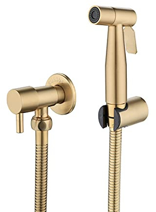 Reapyyt Bathroom Toilet Bidet Tap Kit Brushed Gold Wall Mounted Bidet Sprayer Shower with Shut-Off Valve
