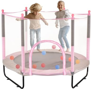 VEVOR Kindertrampolin Outdoor-Trampolin Mini Freizeittrampolin 1545 mm für Kleinkinder mit Sicherheitsnetz & Basketballkorb, Geburtstagsgeschenk Weihnachtsspielzeug für Kinder ab 3 Jahren Rosa