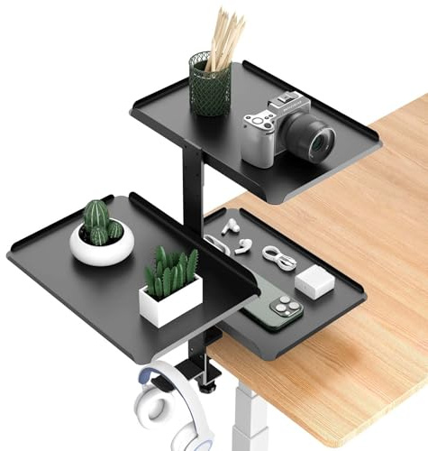 Organizador de Escritorio, Estante con Abrazadera de 3 Niveles para Escritorio, con Compartimento de Almacenamiento Ajustable y Soporte para Auriculares, para Mesa de Oficina Tocador Oficina en Casa