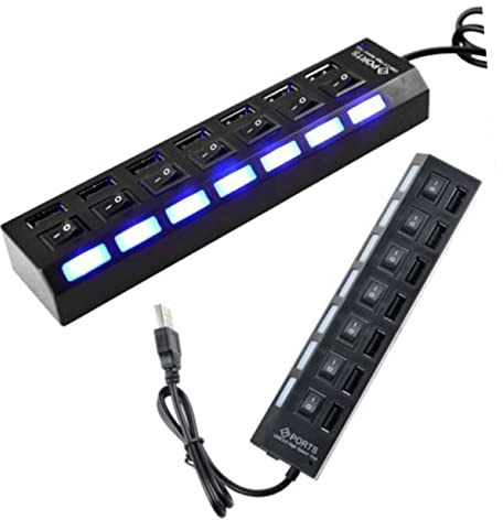 NUOBESTY Hub USB 2.0 con 7 Porte, Ricarica Multipla e Protezione, Struttura in Metallo e Plastica, Compatibile con PC e Tavolo da Scrivania, Velocità Trasferimento Dati 480mbps