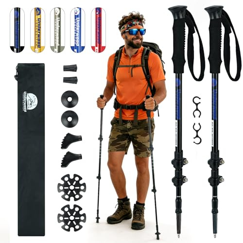 Underwood Aggregator Telescopic Walking Poles for Hiking- 2 Pack Ultralight Aluminum Hiking Poles for Women and Men, Adjustable Backpacking Walking Stick for Mountaining, Anti-shock System