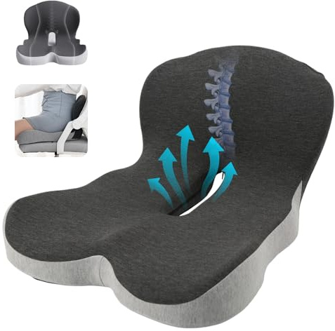 Spalivivre Cojín Ortopédico con Respaldo, Cojines en Forma de L de Espuma Viscoelástica, Cojín Ergonómico para Silla de Oficina, Silla de Coche, Asiento para Aliviar la Presión sobre el Coxis