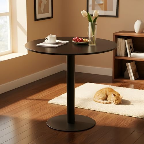buybyroom Mesa de comedor redonda pequeña de bistró, redonda, para comedor, cocina, comedor, bar, redonda, 80 cm, color negro