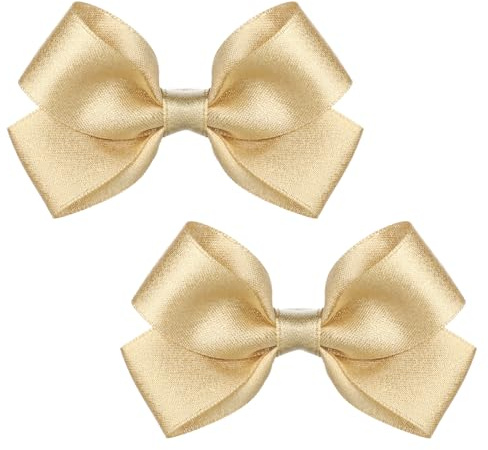 Glitter Hair Bows Clips for Girls, 2PCS Tiny 3 Inch Gold Bow Alligator Clip for Little Teen, Small Sparkly Bow Barrettes for Party Wedding Christmas, Prom Accessories