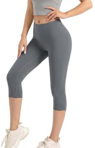 HYCOPROT Creamlush 3/4 Capri Mjuka Stretch Yogabyxor Dam Hög Midja Tights | Silkeslen, Ogenomskinlig, 4-Vägsstretch, Magkontroll, Stretchig, Elastisk, Beskuren Längd, för Löpning Fitness Gym Casual