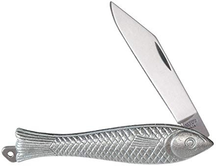 Mikov Classic Silver Fish Knife - Iconic Small Pocket Knife for EDC - 420 Stainless Steel Blade - Durable utility keychain knife - Original Czech Rybicka