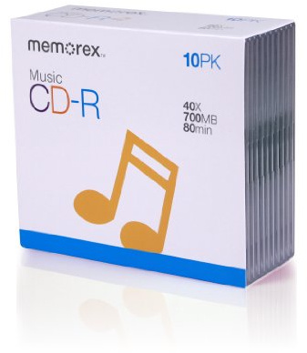Memorex 700MB/80-Minute 40x Music CD-R Media (10-Pack with Slim Jewel Cases)