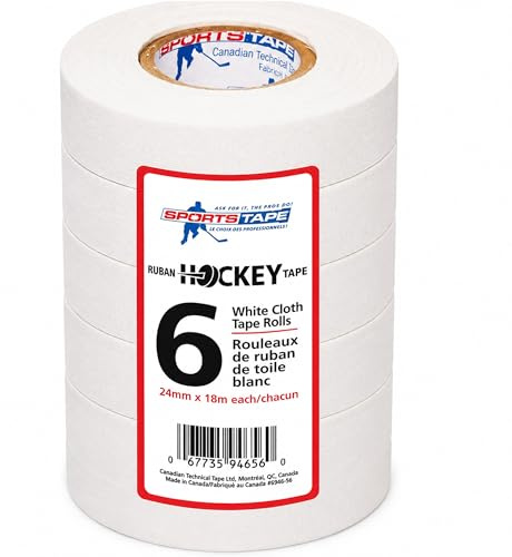 SportsTape White Hockey Tape - for Sticks and Grips, Durable Cloth and Easy Tear (6 Pack)