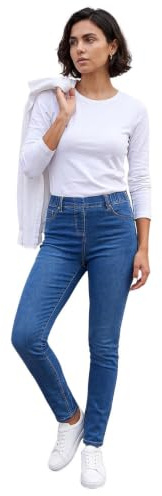 Roman Originals Jeggings for Women UK Jean Ladies Stretchy Trousers Denim Leggings High Waist Rise Pull On Skinny Straight Leg Cotton Pants Smart Casual - Washed Blue (31 inch) - Size 14