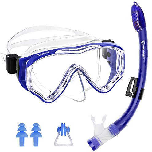 UPhitnis Schnorchelset Kinder - Taucherbrille Anti-Fog und Trocken Schnorchel - Anti-Leck Tauchmaske Dry Schnorchel - Schnorcheln Set für Jungen Mädchen - Rosa, Blau, Schwarz, Gelb