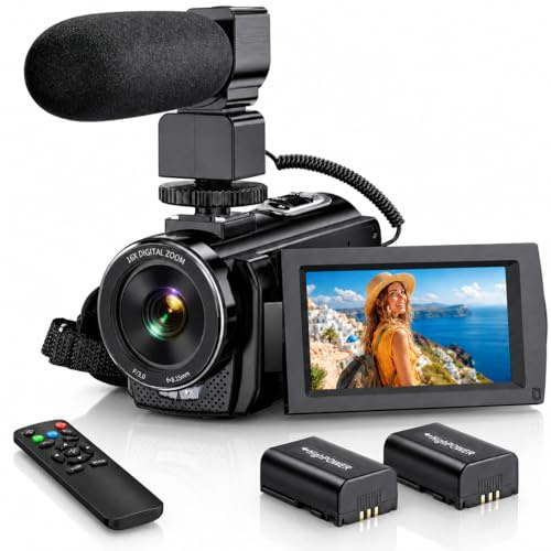 ALSONE Video Camera Camcorder FHD 1080P 24MP 3.0” 270° Rotation IPS Screen 16X Digital Zoom YouTube Vlogging Camera Recorder with Microphone, Remote Control, 2 Batteries & Webcam Function