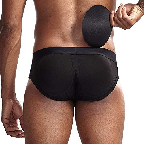 JOCKMAIL Herren Slips mit Butt Pad - Sportliche Radfahren Boxershorts - Baumwolle Push Up Cup (XL, Schwarz)