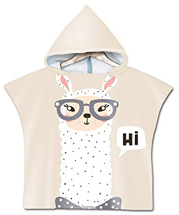DOTBUY Badeponcho Strandtuch mit Kapuze, Kinder Jungen Mädchen 3D Cartoon Alpaka Muster Mikrofaser Kapuzenhandtuch Wechselkleider Bademantel Badetuch Poncho Handtuch (60x80cm,Beige)