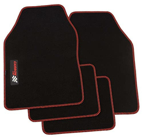 PETEX Carbon Autoteppich Universal 4-teilig schwarz/rot