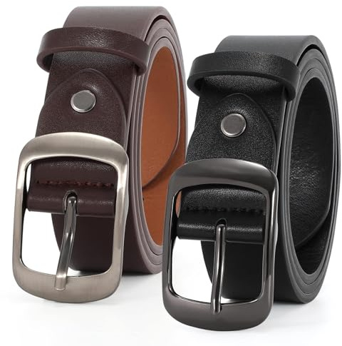 VONMELLI 2 Packs Women Leather Belts for Jeans Fashion Leather Ladies Waist Belt Black Coffee Medium