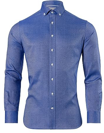 Vincenzo Boretti Camicia, Slim-Fit/Taglio Aderente, Morbido Oxford - Non-Stiro Blu 39-40