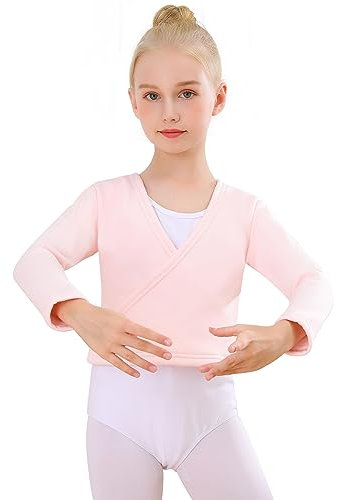 Bezioner Kinder Ballett Wickeljacke Mit Fleece Gymnastik Tanz Ballettjacke Lange Ärmel für Mädchen Damen Rosa L(130-150cm)