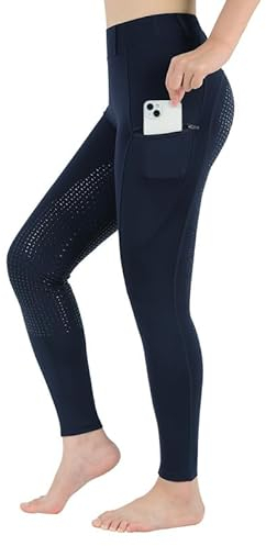 beroy Leggings de equitación para mujer, de silicona, con bolsillo para el teléfono móvil, cintura alta, pantalones de equitación para niñas, elásticos en 4 direcciones y trabillas para cinturón,