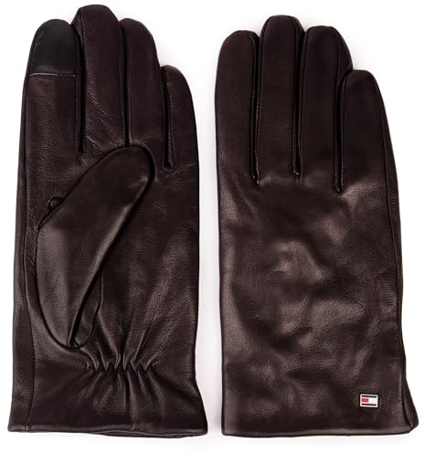 Tommy Hilfiger Herren Handschuhe Essential Flag aus Leder, Schwarz (Black), S-M