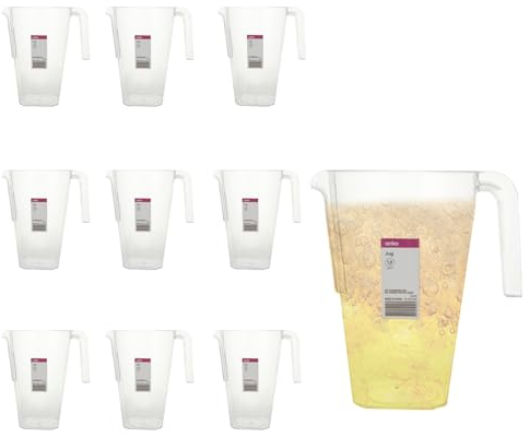 ZOFUN 10 Pcs Plastic Jugs 1.5 Litre, Reusable Plastic Pitchers, Clear Water Jugs for Cocktails, Lemonade, Punch, Sangria, Beers, Water Jugs with Handle for Parties, BBQ, Wedding, Picnics