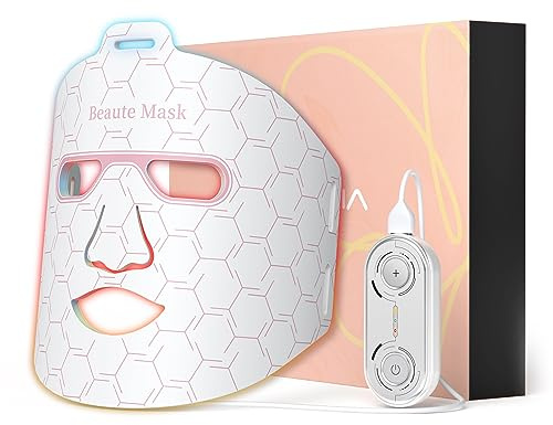 IBORRIA LED-Gesichtsmaske Lichttherapie, 3 Modi Rot & Blau & Gelb, Flexibles Silikon, Verstellbare Bänder, 2500mAh Akku, Fernbedienung, LED Maske für Zuhause, Yoga, Hautpflege, für alle Hauttypen